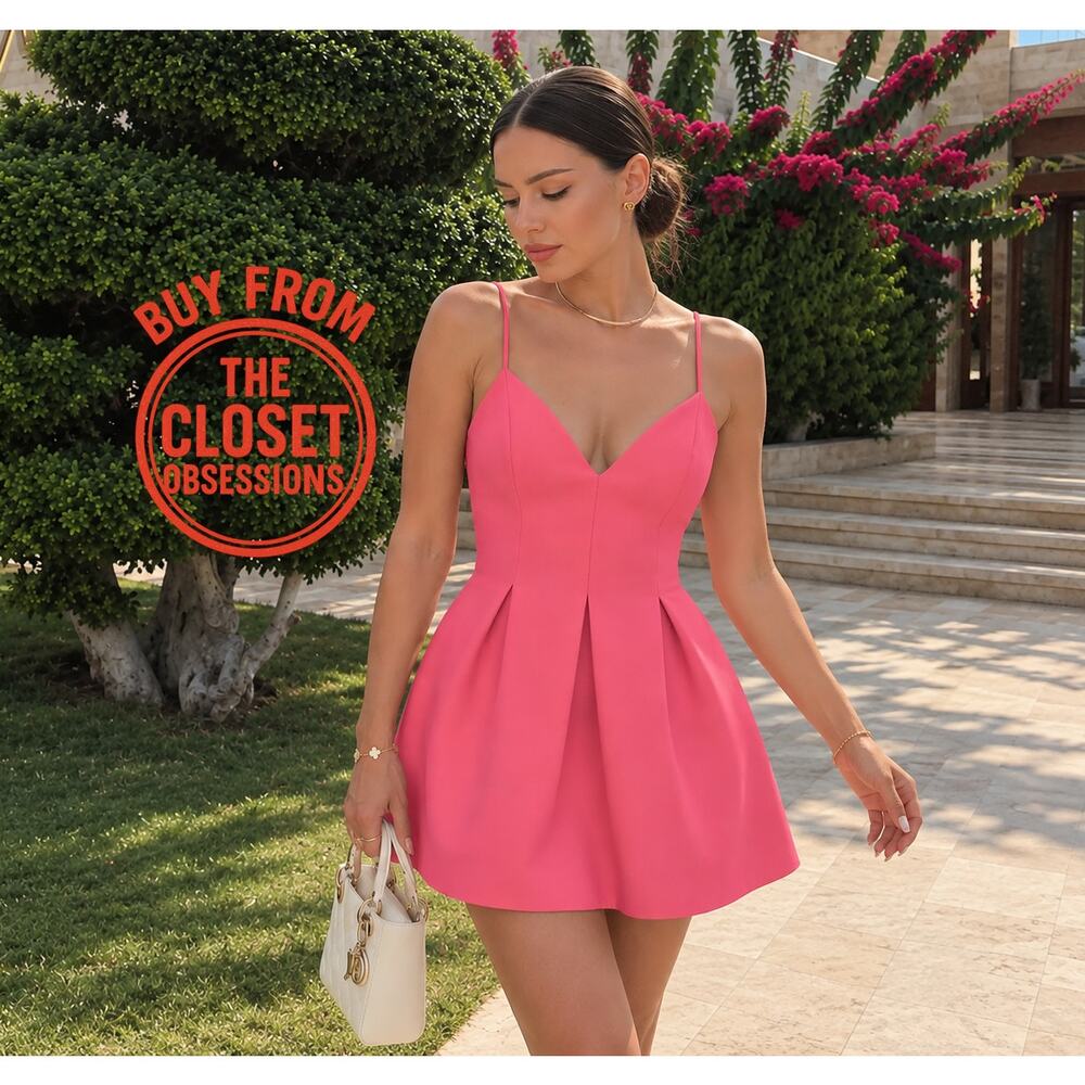 ZARA Pink Fuchsia Mini Dress NWT Fit Flare A Line Party Graduation Dress XL - Picture 2 of 16